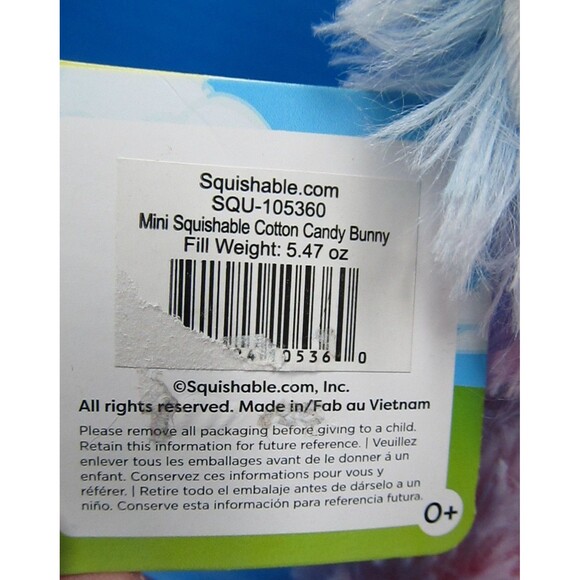 Squishable Cotton Candy Bunny Rabbit Plush Sewn Eyes Stuffed Animal 10" w/Tag - Picture 4 of 10